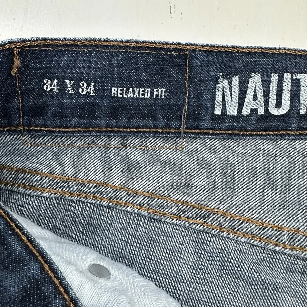 Y2K Nautica Relaxed Fit Jeans Men 34x34 Loose‎ Blue Dark Wash Skater 100% Cotton